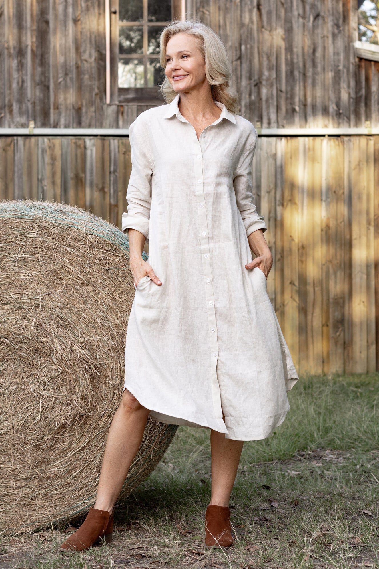 Outback Linen Everyday Organic Linen Dress - Oatmeal