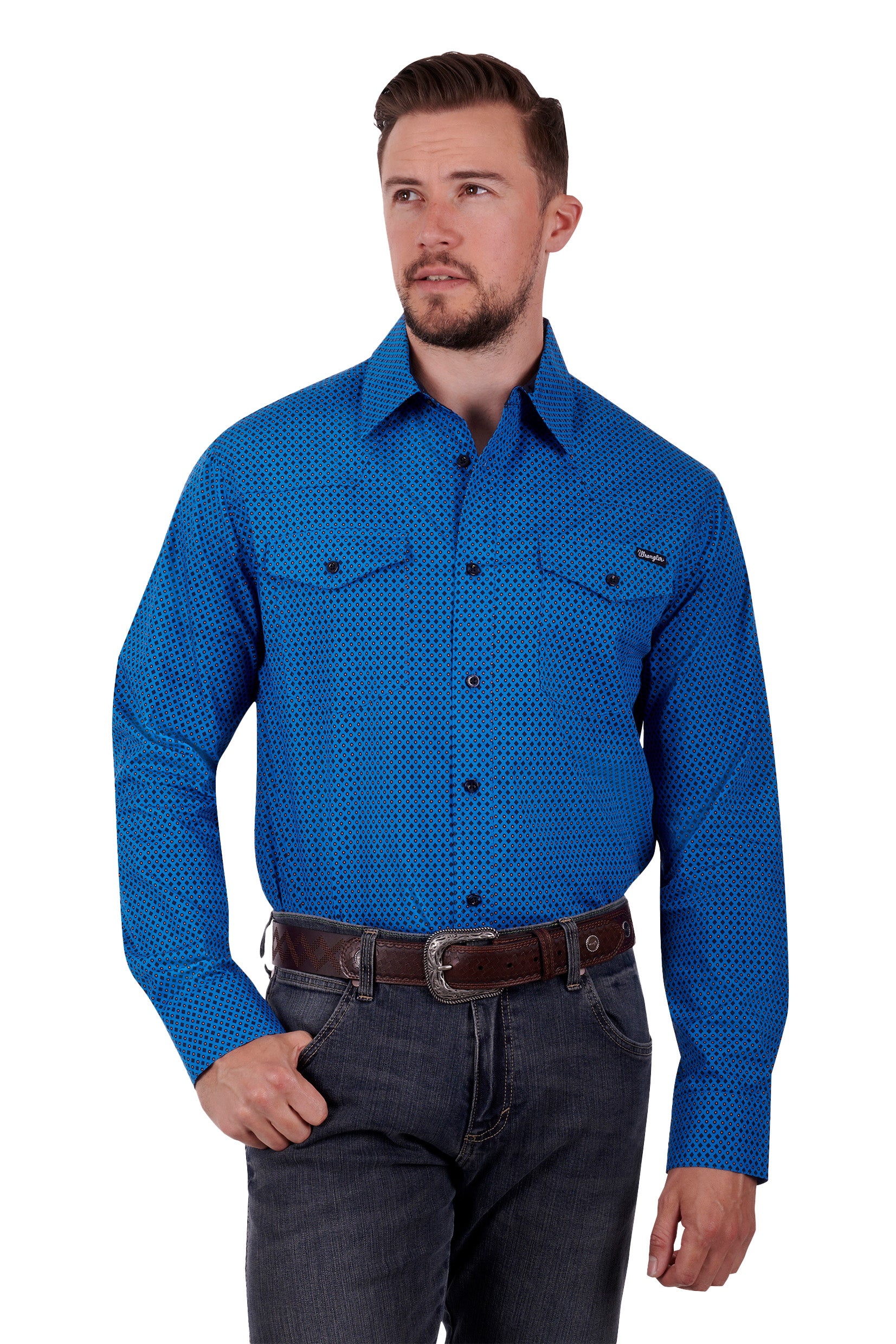 Wrangler shirt, mens shirt, blue shirt, campdraft australia