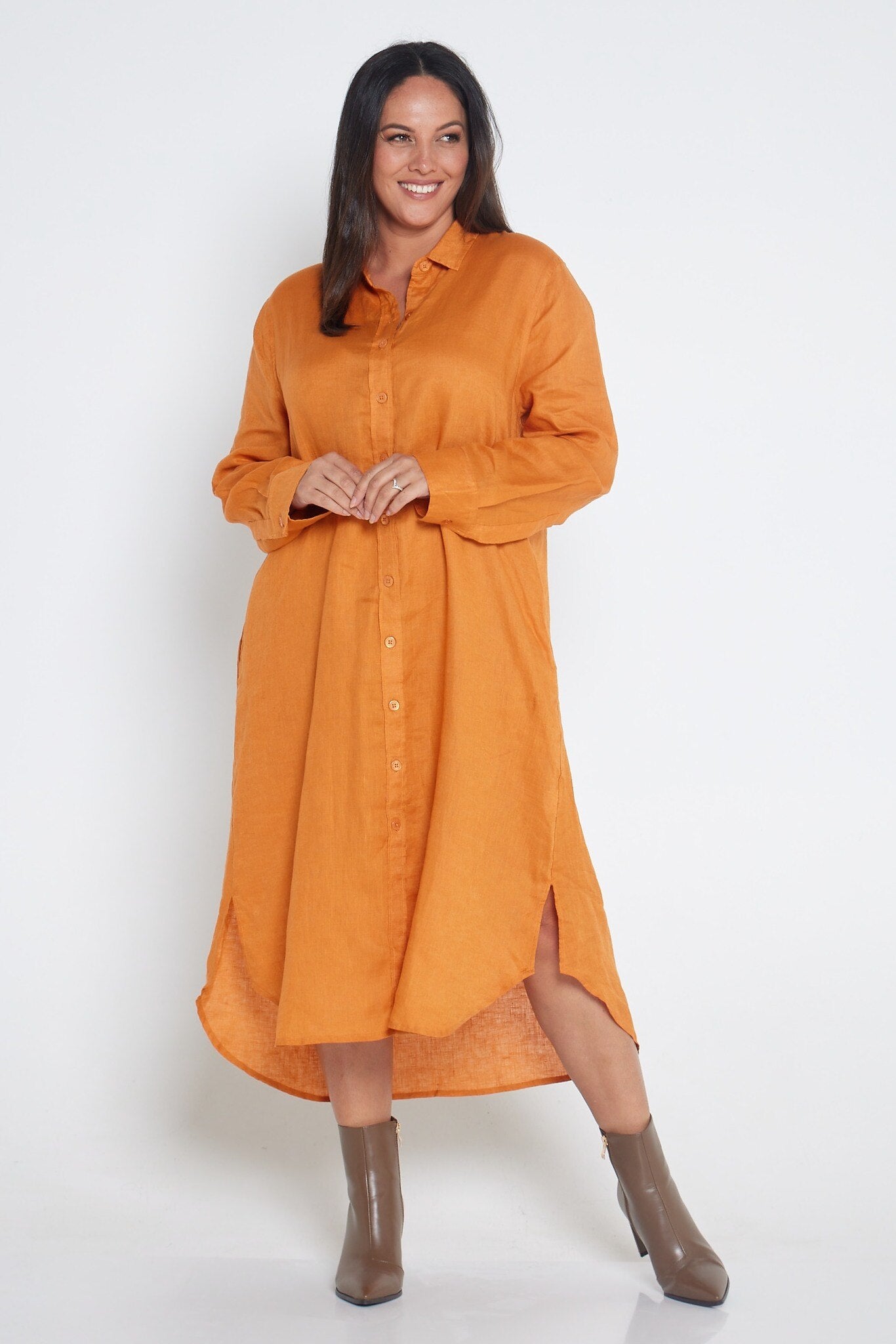 Outback Linen Everyday Organic Linen Dress - Orange Rust