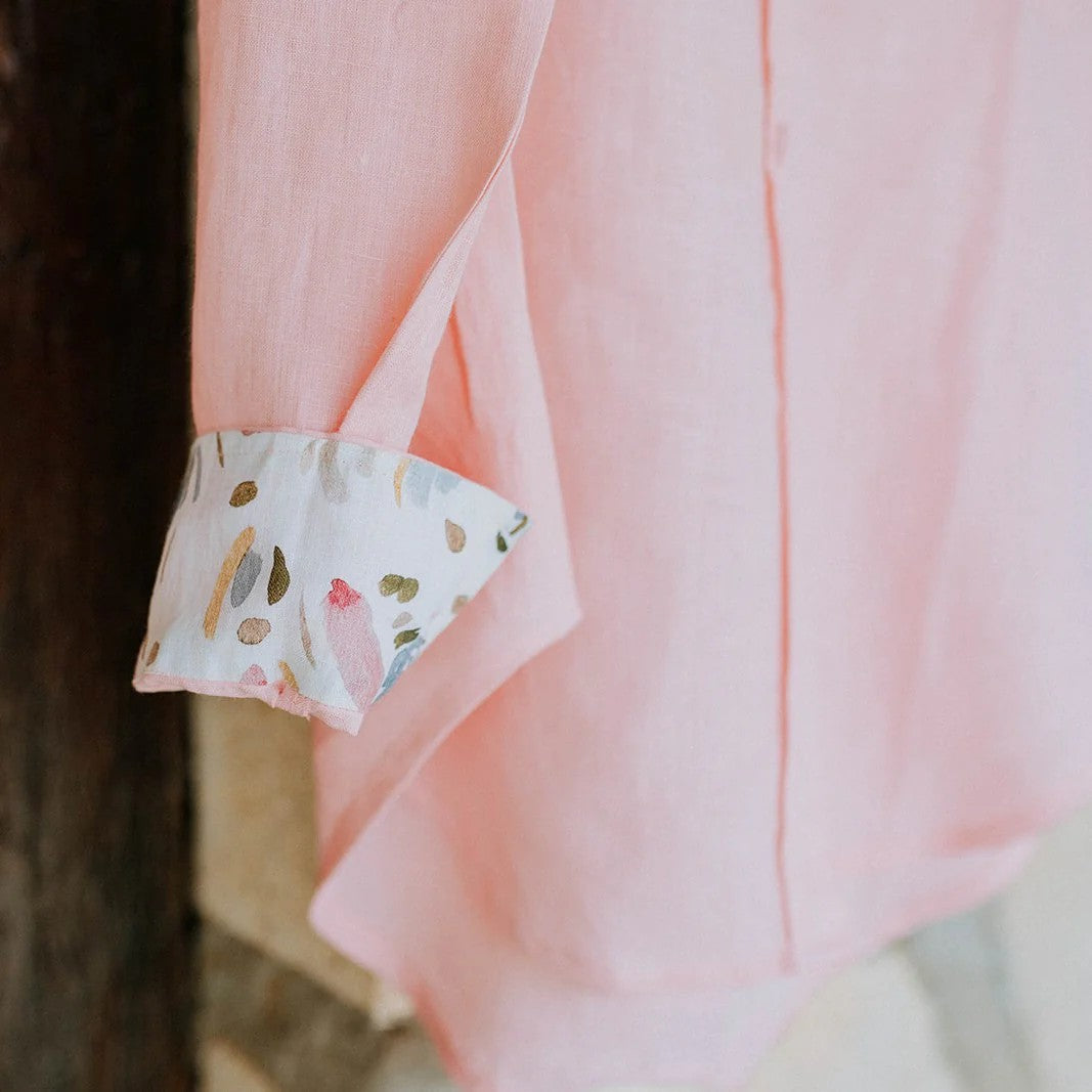 Outback Organic Linen Shirt With Printed Cuffs - Playful Pink