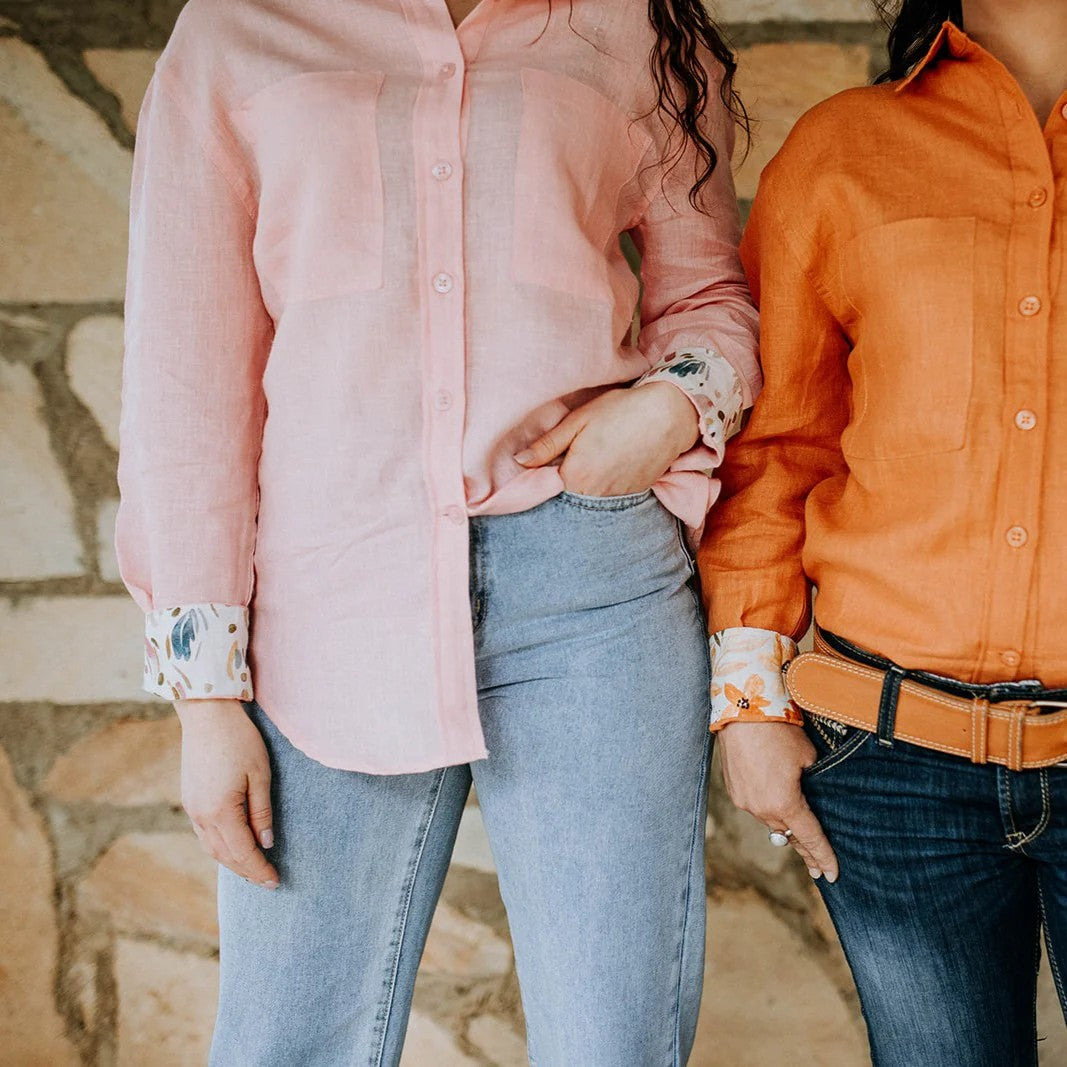 Outback Organic Linen Shirt With Printed Cuffs - Playful Pink