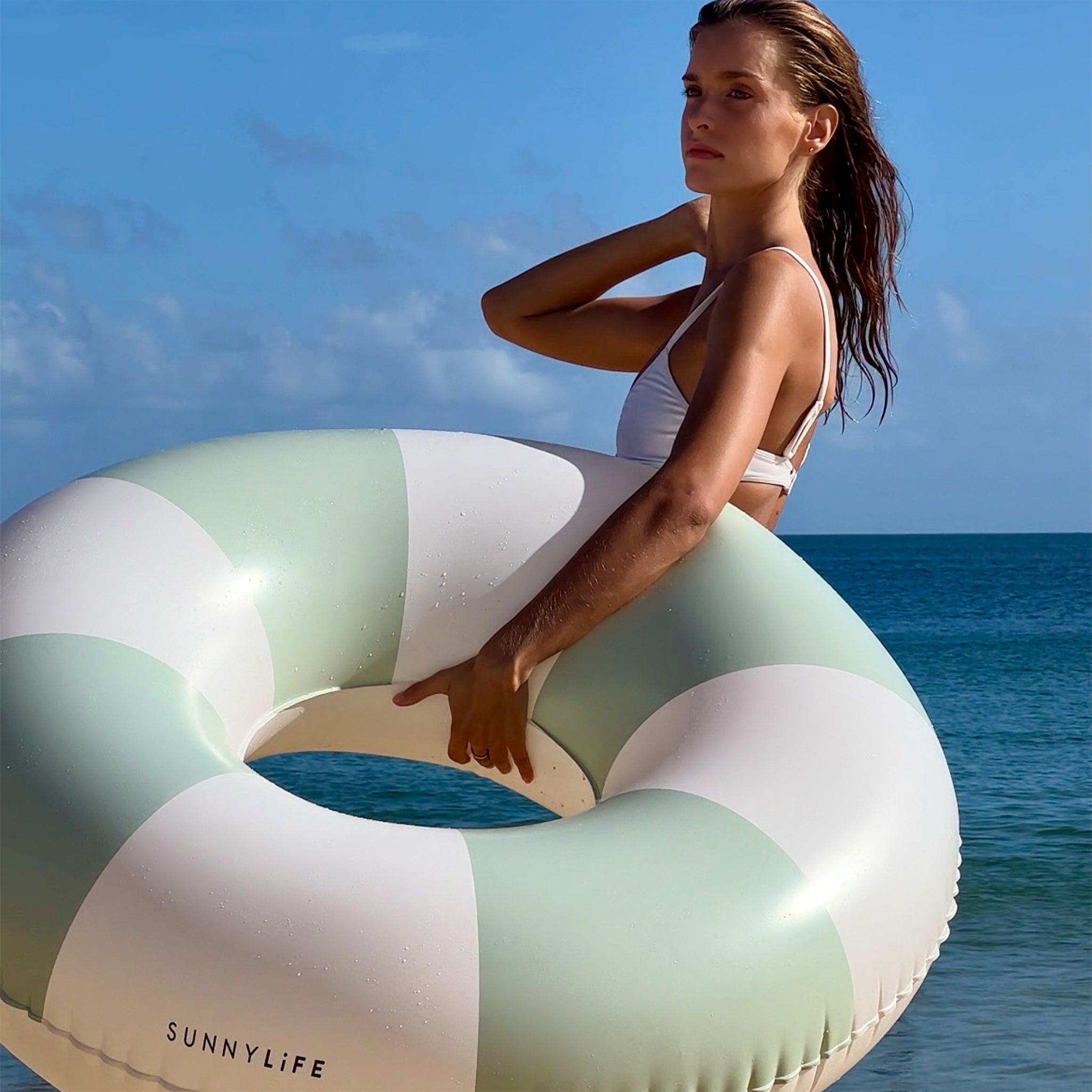 Sunnylife Tube Pool Ring - Olive Stripe