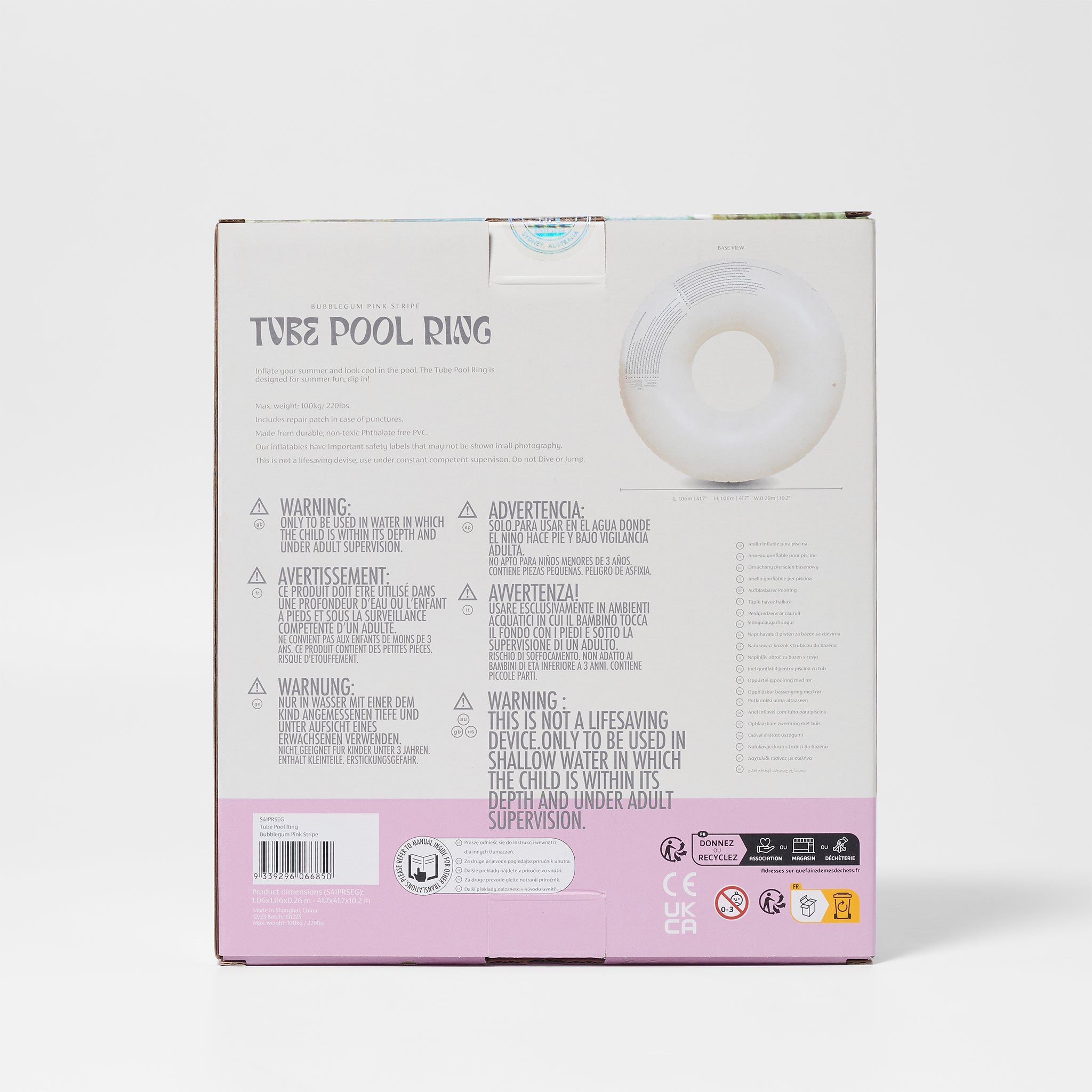 Sunnylife Tube Pool Ring - Pink Stripe