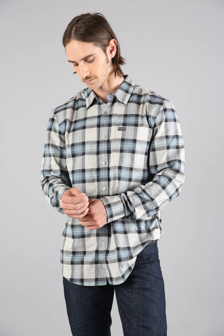 mens flannel shirt, blue shirt, yellowstone, kimes ranch, mens clothing sale